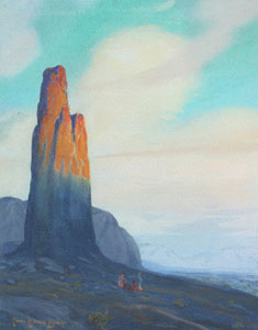 Carl Oscar Borg, Needle Rock, Monument Valley, Gouache on Paper, c. 1920, 15" x 11"